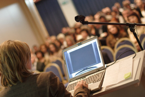 speaking at event